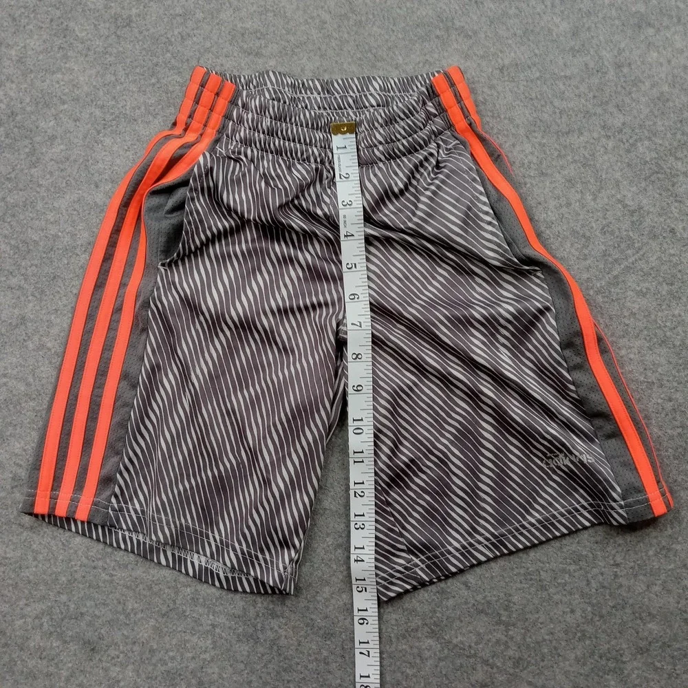 Adidas Shorts Boys Small‎ Gray Orange Striped Athletic 3 Stripe Mesh Sport